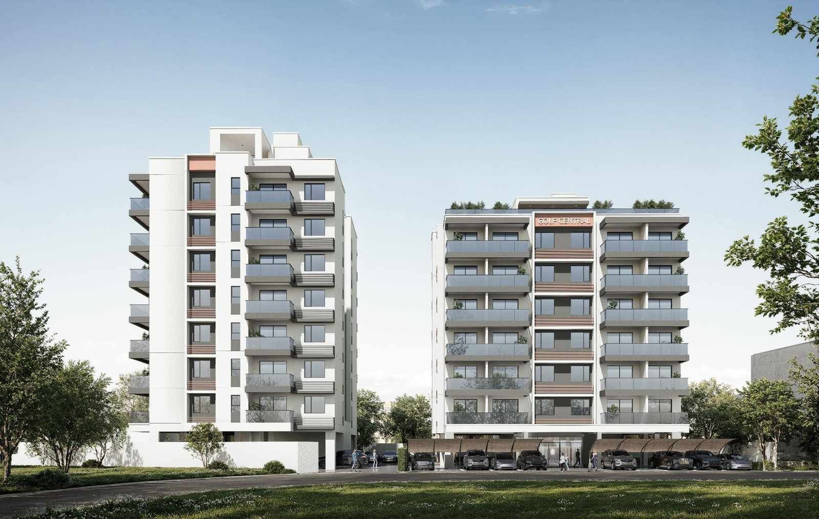Twin towers, front elevation